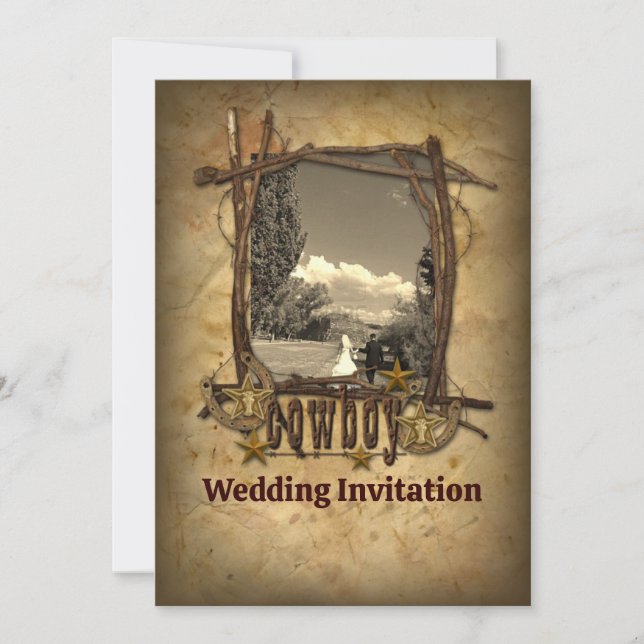 invitación de foto de boda de vaquero de país occi (Anverso)