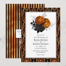 Invitación de foto de boda gótica floral negra y n