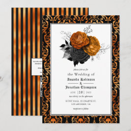 Invitación de foto de boda gótica floral negra y n