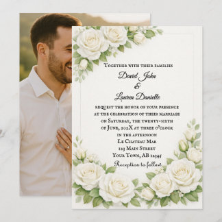 Invitación de Foto de Boda Requiem Rosa Blanca