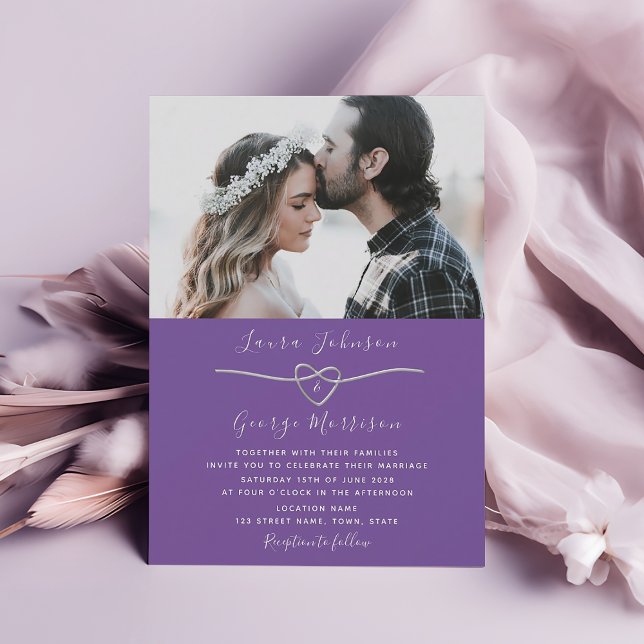 Invitación de foto de boda simple morada (Subido por el creador)