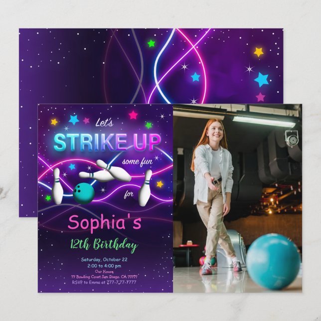 Invitación de foto de bolos editable (Anverso / Reverso)