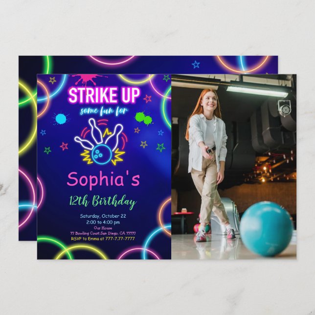 Invitación de foto de bolos STRIKE UP (Anverso / Reverso)