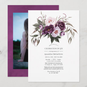 Invitación de foto de celebración de vida floral d