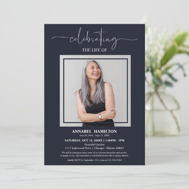 Invitación de Foto de Celebración de Vida Memorial (Anverso de pie)