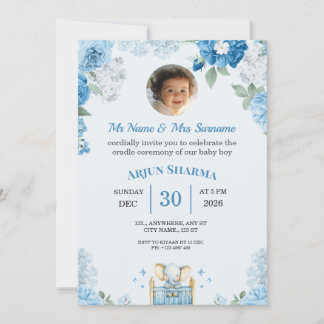 Invitación de foto de ceremonia de cuna para bebé