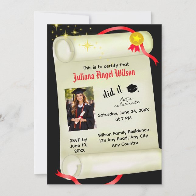 Invitación de Foto de Certificado de Graduación (Anverso)