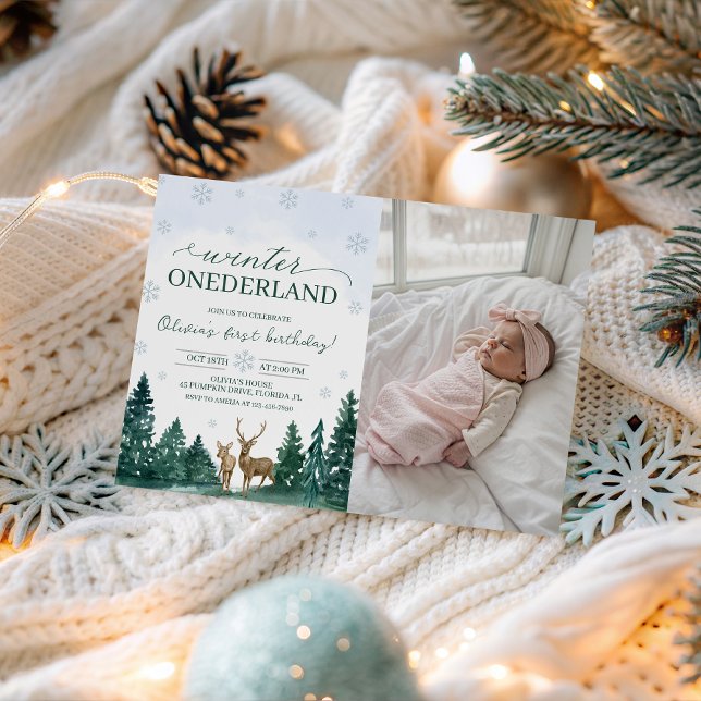 Invitación de foto de ciervo de Winter ONEderland (Subido por el creador)
