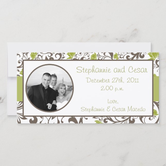 invitación de foto de compromiso 4x8 Floral verde (Anverso)