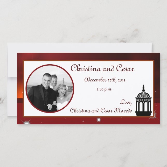 invitación de foto de compromiso 4x8 Maroon Lanter (Anverso)