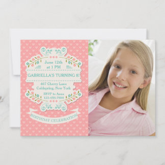 Invitación de foto de corazones y flores