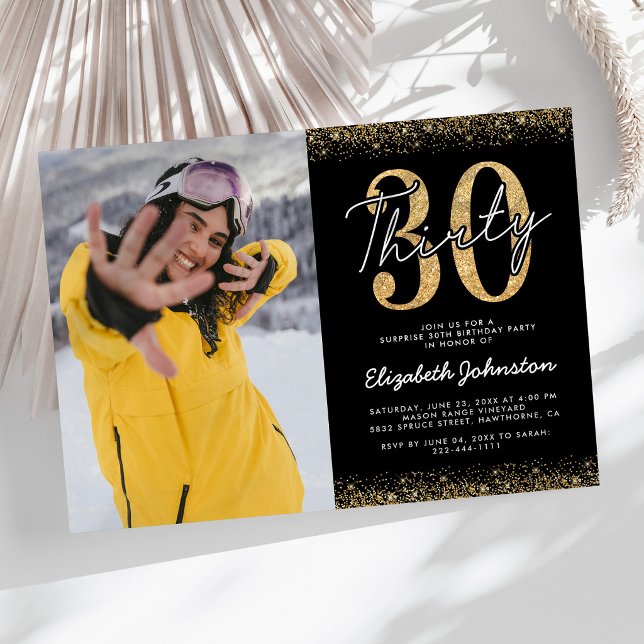 Invitación de foto de cumpleaños 30 glamuroso (Subido por el creador)