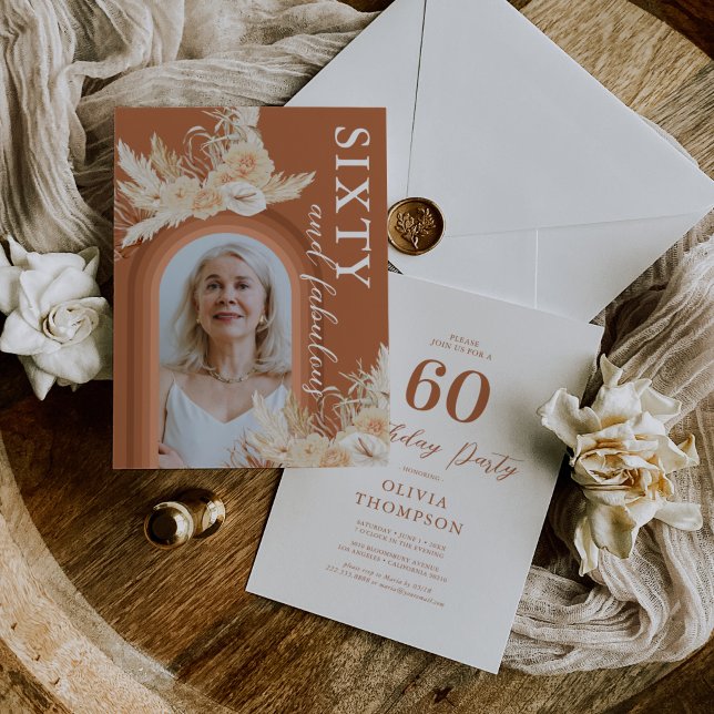 Invitación de foto de cumpleaños 60 Boho (Subido por el creador)