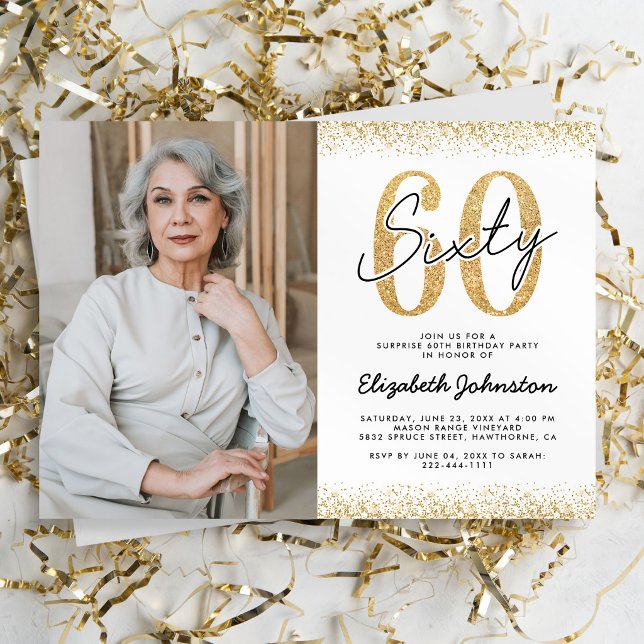 Invitación de foto de cumpleaños 60 moderno de oro (Subido por el creador)