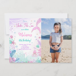 Invitación de foto de cumpleaños 6 de sirena