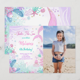 Invitación de foto de cumpleaños 6 de sirena