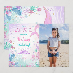 Invitación de foto de cumpleaños 6 de sirena