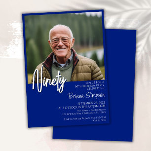 Invitación de foto de cumpleaños 90 azul real