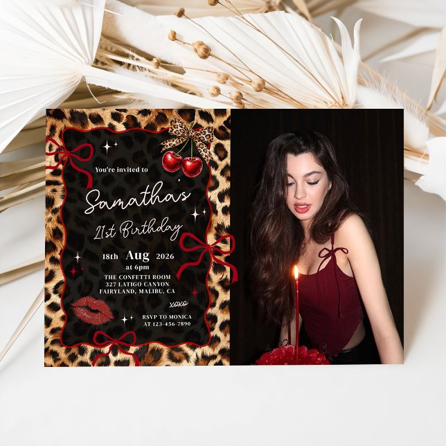 Invitación de foto de cumpleaños con cerezas y leo (Subido por el creador)