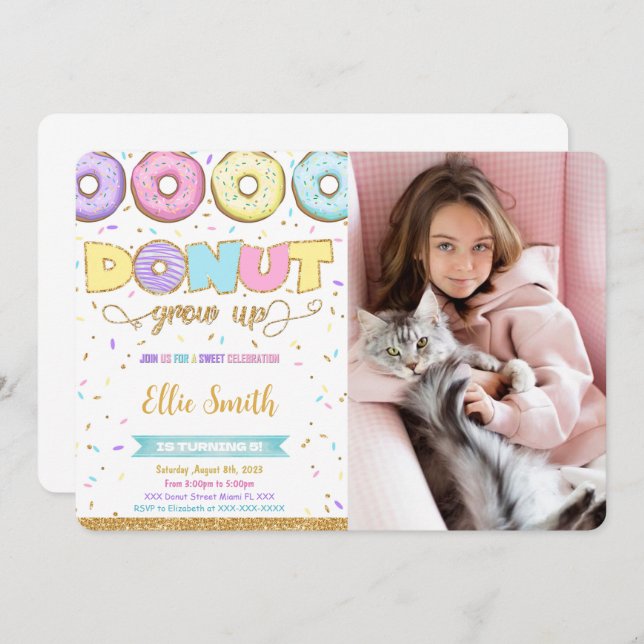 Invitación de foto de cumpleaños con donut (Anverso / Reverso)