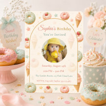 Invitación de foto de cumpleaños con dulce pastel