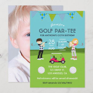 Invitación de foto de cumpleaños con tema de golf