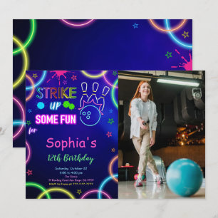Invitación de foto de cumpleaños de bolos STRIKE U