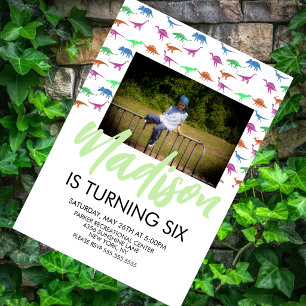 Invitación de foto de cumpleaños de dinosaurio sim