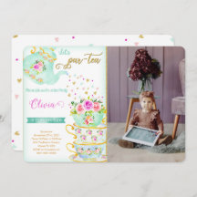 Invitación de foto de cumpleaños de fiesta de té