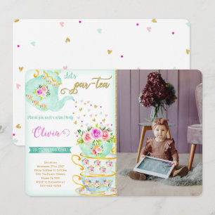 Invitación de foto de cumpleaños de fiesta de té