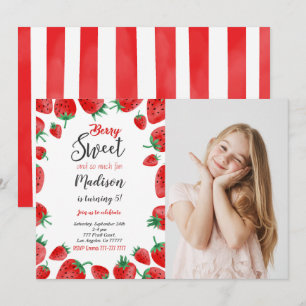 Invitación de foto de cumpleaños de fresa