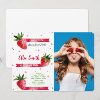 Invitación de foto de cumpleaños de fresa