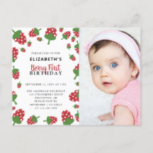 Invitación de foto de cumpleaños de fresa linda pa