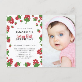 Invitación de foto de cumpleaños de fresa linda pa
