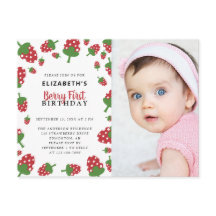 Invitación de foto de cumpleaños de fresa linda pa