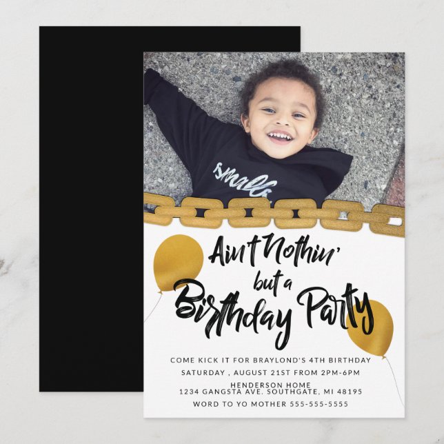 Invitación de foto de cumpleaños de Hip Hop (Anverso / Reverso)