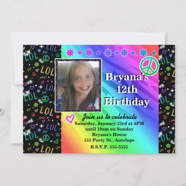 Invitación de foto de cumpleaños de LOL arcoíris p (Anverso)