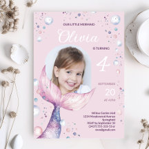 Invitación de foto de cumpleaños de niña sirena