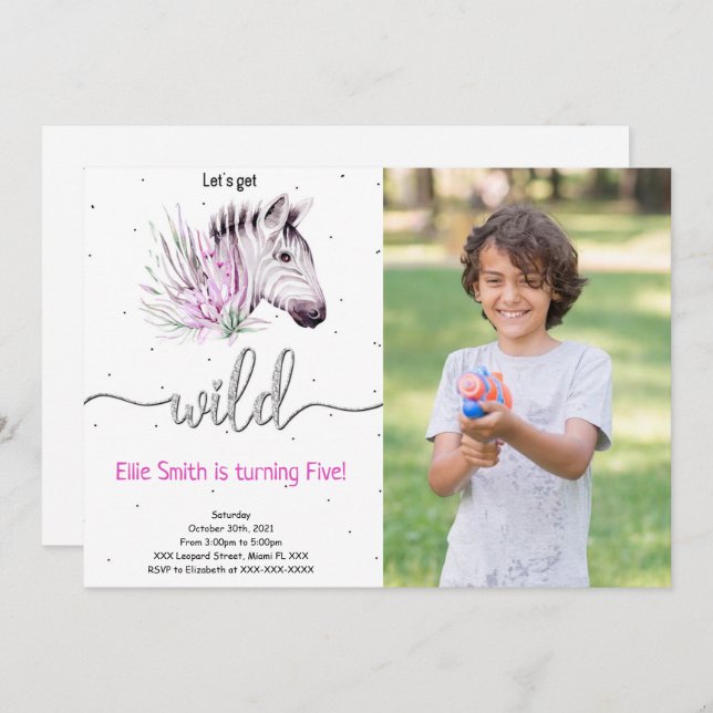 Invitación de foto de cumpleaños de Safari Animal (Anverso / Reverso)