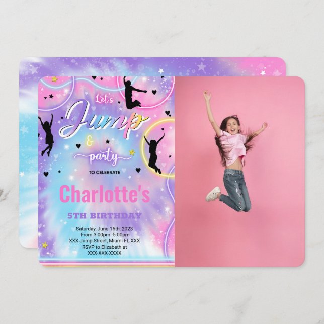 Invitación de foto de cumpleaños de salto (Anverso / Reverso)