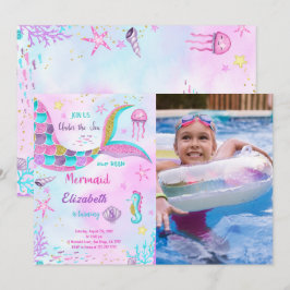 Invitación de foto de cumpleaños de sirena
