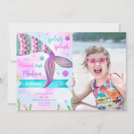 Invitación de foto de cumpleaños de sirena Splash