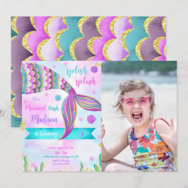 Invitación de foto de cumpleaños de sirena Splash