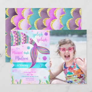 Invitación de foto de cumpleaños de sirena Splash