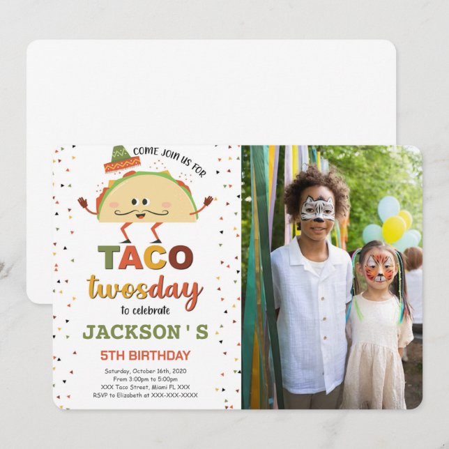 Invitación de foto de cumpleaños de taco (Anverso / Reverso)
