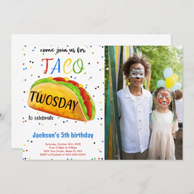 Invitación de foto de cumpleaños de taco editable (Anverso / Reverso)