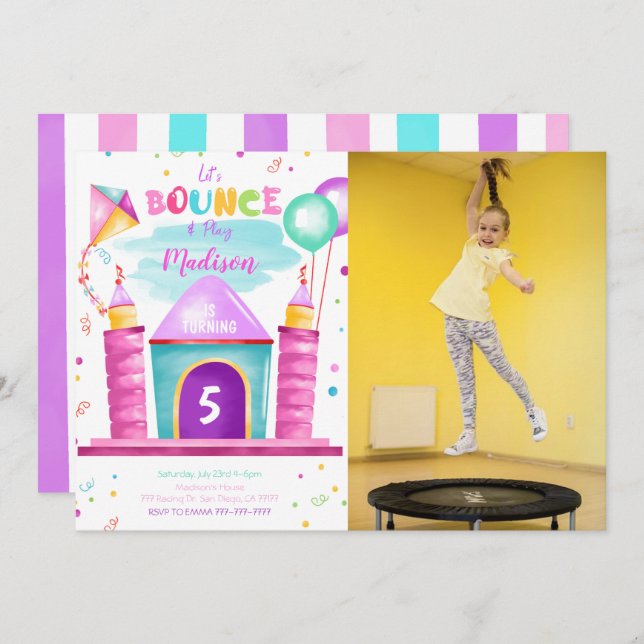 Invitación de foto de cumpleaños Editable Bounce (Anverso / Reverso)