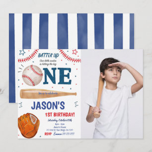Invitación de foto de cumpleaños número 1 de béisb