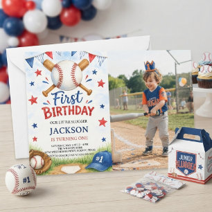 Invitación de foto de cumpleaños número 1 de béisb