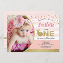 Invitación de foto de cumpleaños número 1 de conej